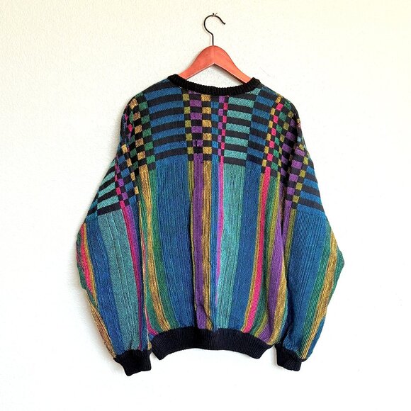 Vintage 80s Bianculli Neon Geometric Maximalist Women's Sweater Size L RARE - Picture 3 of 17
